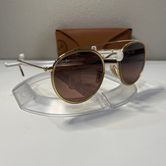 Ray-Ban Round Double Bridge sunglasses (RB3647N). Polished gold frame/brown lens - Picture 2 of 6